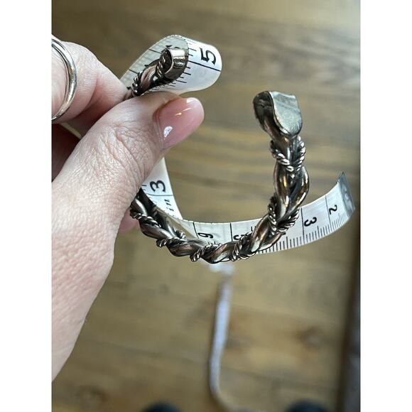 Vintage Twisted Rope Cuff Bracelet Southwestern Style Silver Tone Braided - Picture 10 of 12